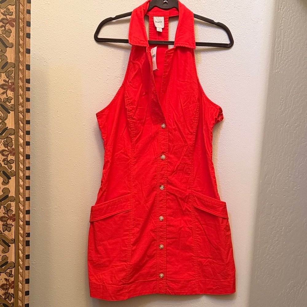 Maeve Bright Red Button-Front Sleeveless Dress